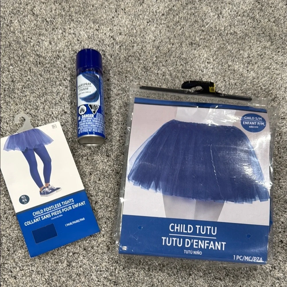 Blue Child Tutu, Footless Tights and blue hair spray